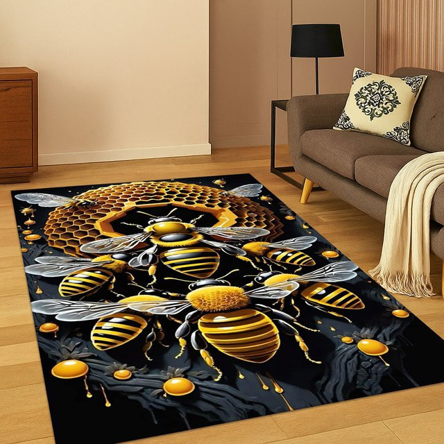 Faviora Rutschfester Teppich mit 3D-Insekten-Cartoon-Biene Motiv für Kinder, Rechteckig, Mehrfarbig, B/T: 60 x 40 cm - Bild 1