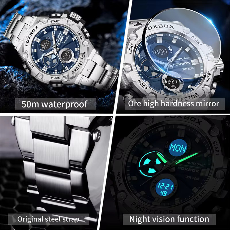 Lige Armbanduhr, Digitaluhr, Edelstahl, Herren, 5 ATM, Stoppuhr - Bild 3