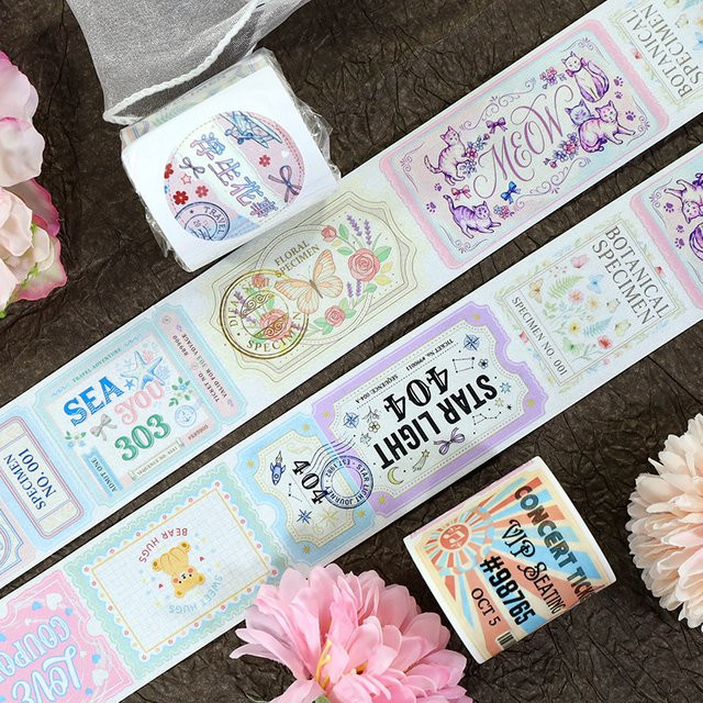 Dekoratives Washi-Tape mit Blumen-Motiv und 3D-Kristalltinte, vorgeschnittenes Etiketten-Abdeckband in Multicolour für Scrapbooking und Planer, 2 m pro Rolle - Bild 1