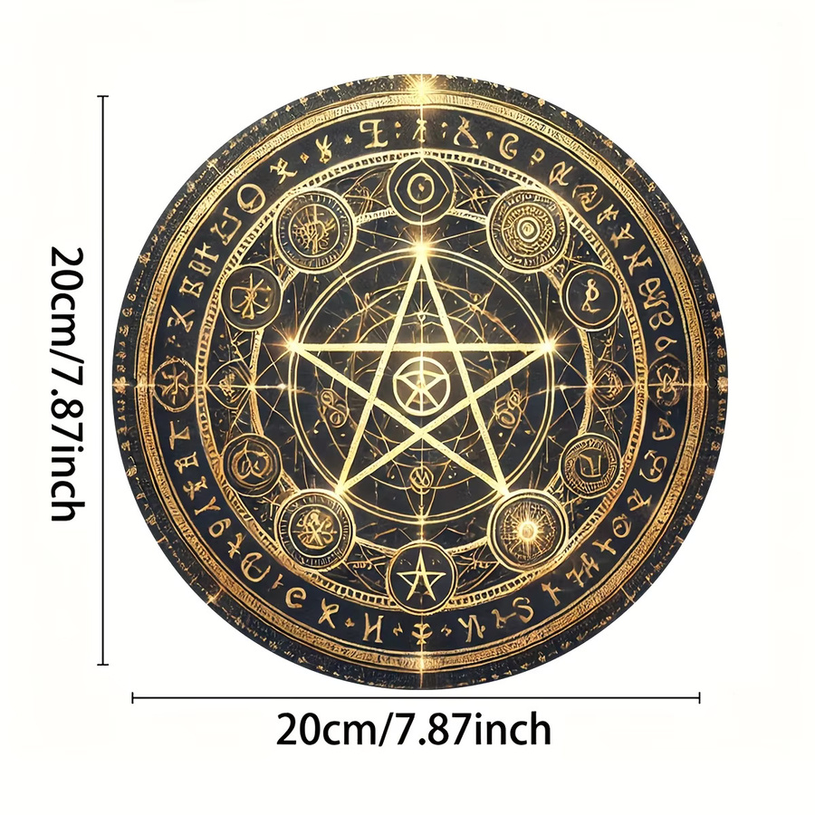 Potdemiel Vintage Pentagramm Aluminiumschild in Gold und Schwarz, runder Wandbehang mit geometrischen Symbolen, Durchmesser: 20 cm - Bild 3