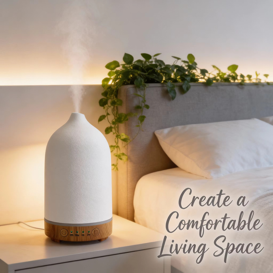 Luckima Keramik-Aroma-Diffusor mit Ultraschall-Luftbefeuchter und 7-Farben-Nachtlicht, Weiß/Mehrfarbig, 100 ml - Bild 3