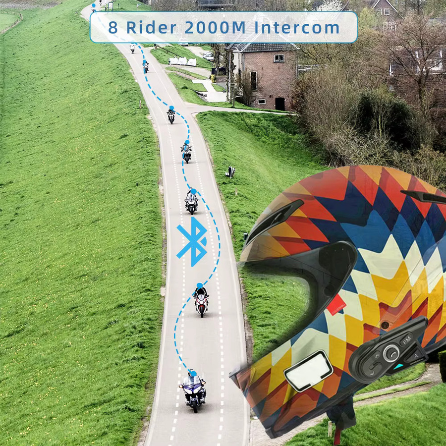 WAYXIN R15 Pro Helm-Headset in Schwarz: Wasserdichte Motorrad-Gegensprechanlage mit FM-Radio und universeller Kopplung für bis zu 8 Fahrer - Bild 2