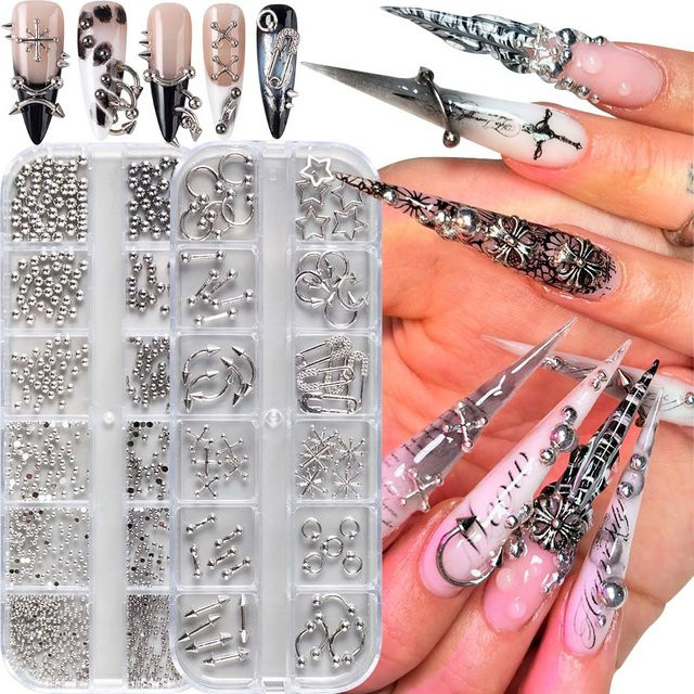 Full Beauty Nagel Charms Gitter Punk Silbrig, 12 Stück - Bild 1