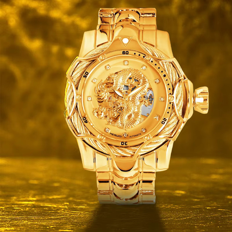 MEIRUIQI Armbanduhr, Automatik, Edelstahl, Gelbgold, Herren - Bild 3