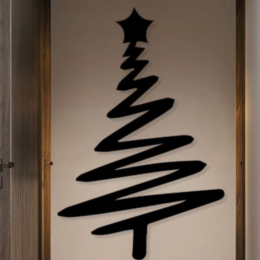 CIFBUY Vintage Weihnachtsbaum Metallwandbild in Schwarz mit floralen Ornamenten und Sternen - Bild 3