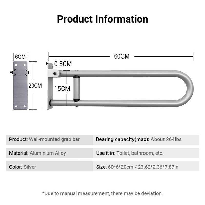 TOMTOP JMS Klappbarer Sicherheitshandlauf aus Aluminiumlegierung für das Badezimmer, U-Form, Silber/Chrom, rutschfest und wandmontiert - Bild 4