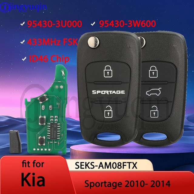 Jingyuqin Flip Remote Car Key Fob für Kia Sportage 2010–2014, 433 MHz FSK ID46 Chip, Farbe: Schwarz, SEKS-AM08FTX - Bild 1