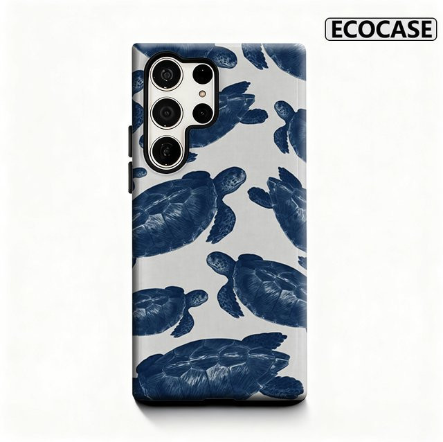 Marineblaue Schildkröten-Handyhülle mit glänzender doppellagiger Rückseite für Samsung Galaxy S25 Ultra, S24 und S23 Ultra Plus - Bild 1