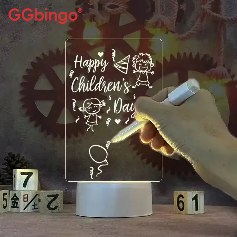 GGbingo LED-Nachrichtentafel Nachtlicht mit Stift, USB-wiederaufladbare kreative Notiztafel in Weiß mit warmweißem Licht für die Kinderzimmerdekoration - Bild 2