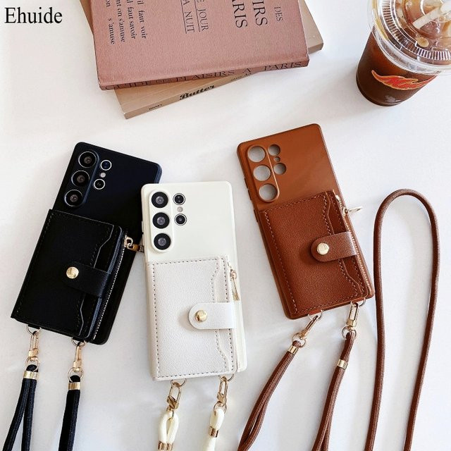 Luxuriöse Brieftaschen-Schutzhülle mit Trageriemen für Samsung Galaxy S25 S24 S26 Ultra FE und A-Serie aus PU-Leder in Braun - Bild 1