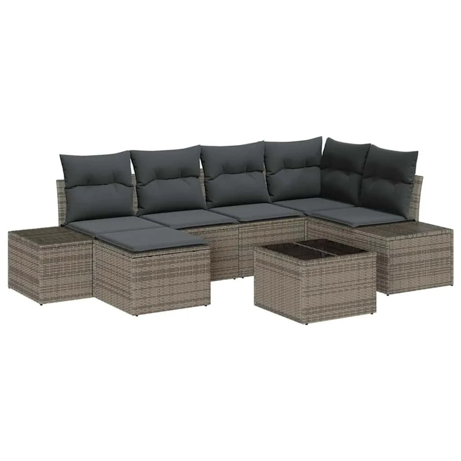 vidaXL Garten-Sofa-Set aus Poly-Rattan in Grau mit 6 Teilen, Kissen und integriertem Stauraum - Bild 2