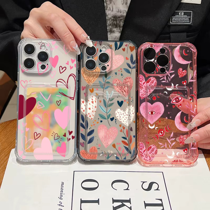 YISHANGOU Handyhülle mit Herz-Muster und Kartenfach aus weichem Silikon, transparent, passend für iPhone 17, 16 Pro Max, 15, 14 und 13 Pro Max - Bild 4