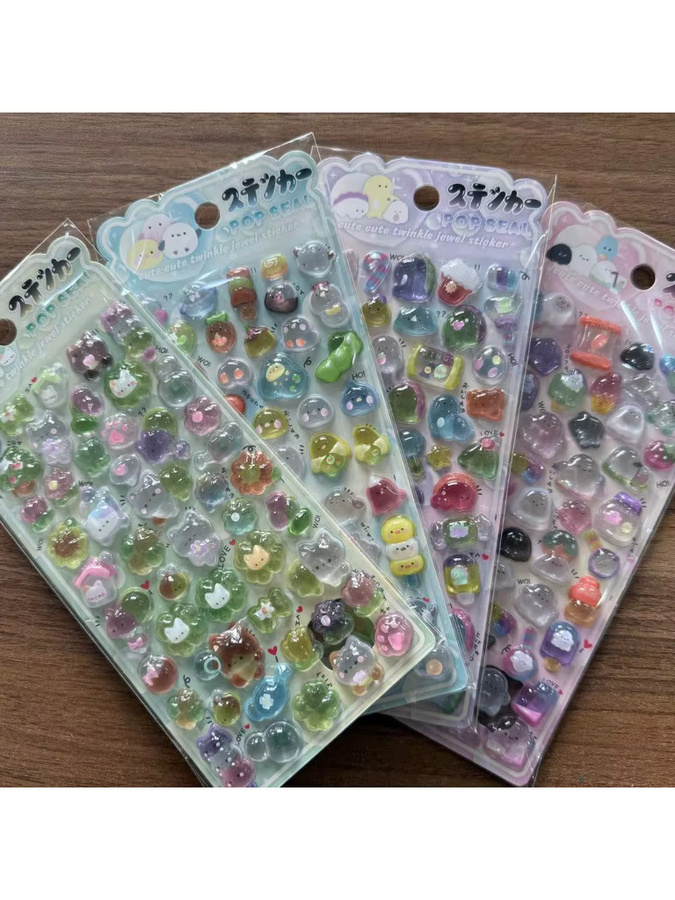4 Stück Kawaii Tier-Pop-Aufkleber von BulingBulingStickers Store, transparente glitzernde dekorative Aufkleber in Multicolour für Scrapbook und Briefpapier - Bild 2