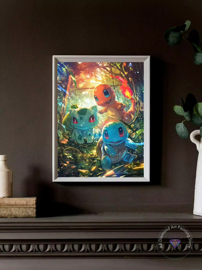 Potdemiel 5D-Diamant-Stickerei Set mit Pokémon Pikachu Bulbasaur und Mewtwo in Multicolor zur Wanddekoration - Bild 2