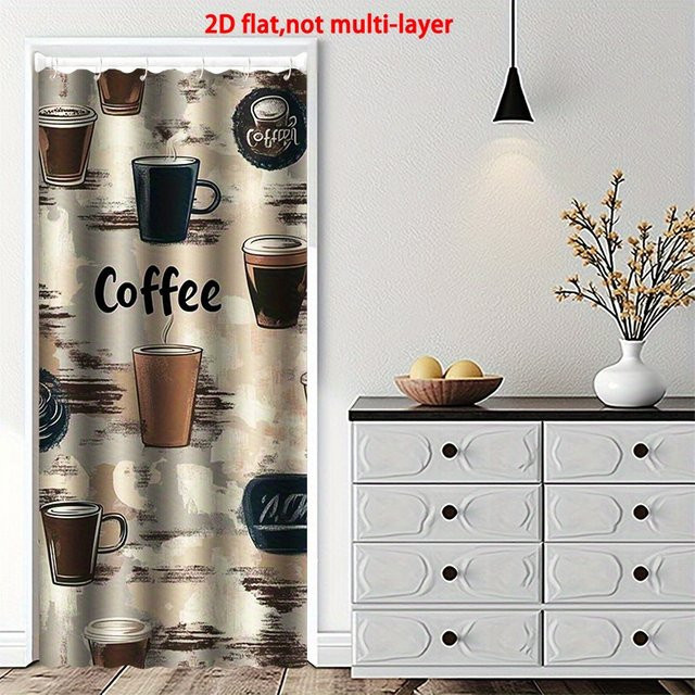 VIKAMA 2D Flacher Türvorhang mit Kaffeemuster in Braun, Retro-Kunstdesign als Trennwand für Küche und Esszimmer, Breite: 100 cm, Höhe: 200 cm - Bild 1