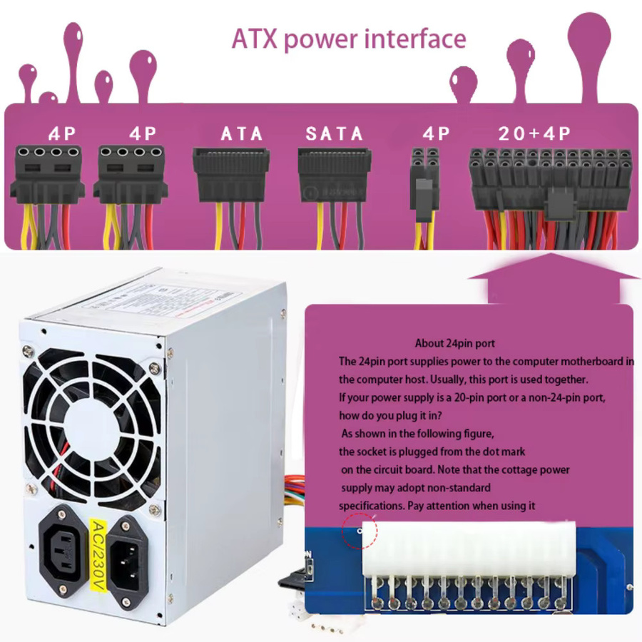 HU-M27 Desktop-Computer Gehäuse Stromversorgung ATX Adapterplatine mit 24-poliger Ausgangsklemme in Blau - Bild 3