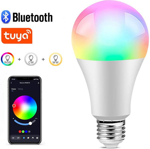 Tuya Smart Bluetooth LED-Glühbirne E27 mit 15W RGBCW, dimmbar und mit Musik-Synchronisation für deine Raumdekoration in Multicolor - Bild 1