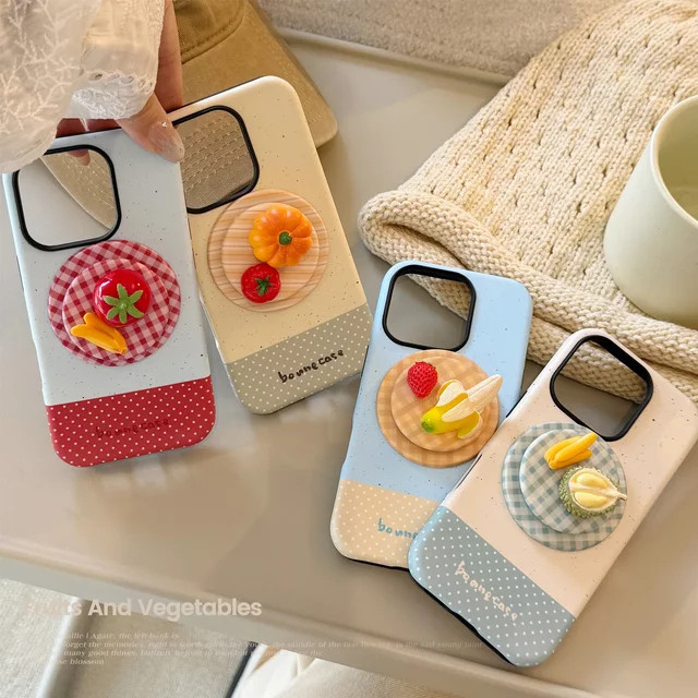 MUQGEW Magnetische iPhone Schutzhülle mit 3D Cartoon Obst Design und Plaid Muster in Multicolour, stoßfeste Abdeckung für iPhone 11 bis iPhone 17 Pro Max - Bild 1