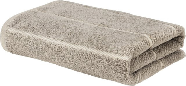 LIVARNO Frottier-Duschtuch aus Baumwolle, gestreift, Beige, B: 70 cm, L: 140 cm - Bild 1
