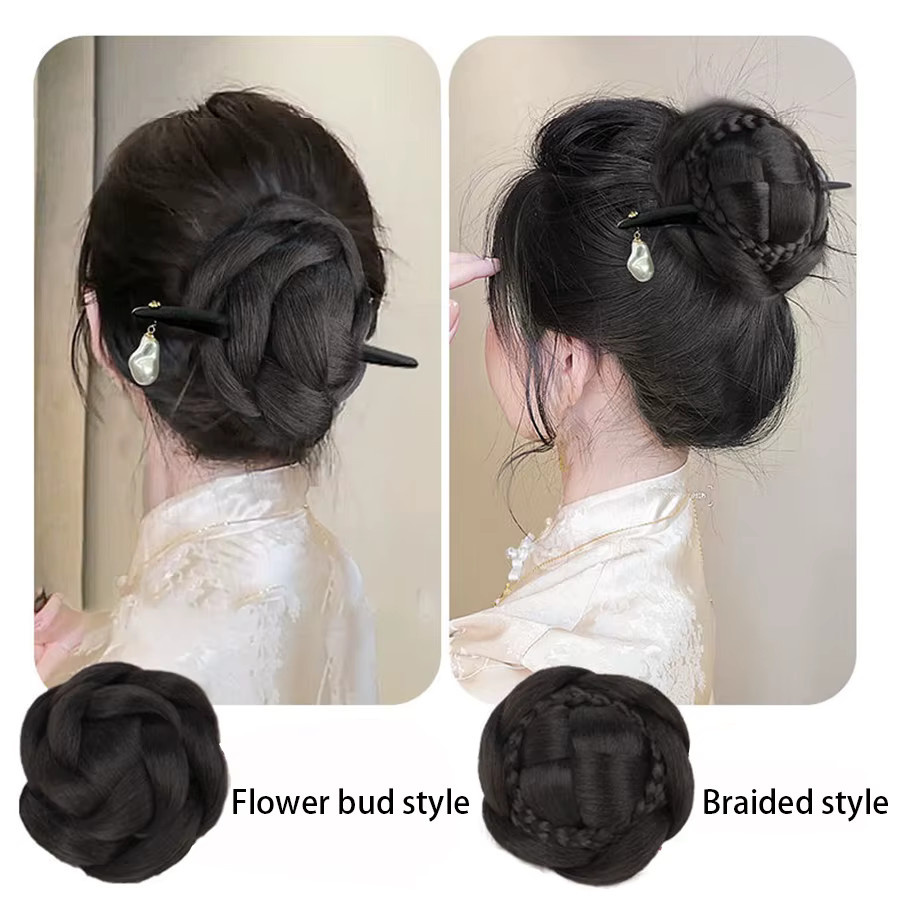 allaosify Synthetische Kugelkopf-Perücke, Blütenknospe, Dutt, Hanfu-Stil - Bild 3