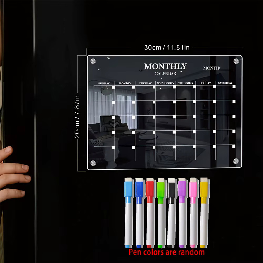 Magnetischer Acryl-Kalender in Transparent als trocken abwischbarer Planer für den Kühlschrank inklusive Markierungsstift - Bild 2
