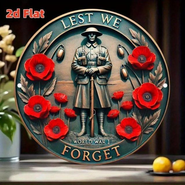 HELLOYOUNG Aluminiumschild Vintage World War I Remembrance Wanddekoration mit rotem Mohn- und Soldaten-Design in Rot - Bild 1