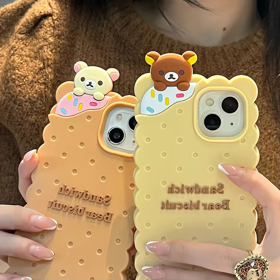 Rilakkuma Bär Keks Schutzhülle aus weichem Silikon für dein iPhone 16 15 14 13 12 11 Pro Max in Braun - Bild 3