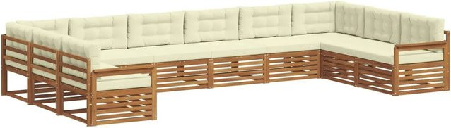 vidaXL Sofagarnitur aus Massivholz Akazie in U-Form, 10-teiliges Set in Natur und Beige mit Sitz- und Rückenkissen - Bild 1