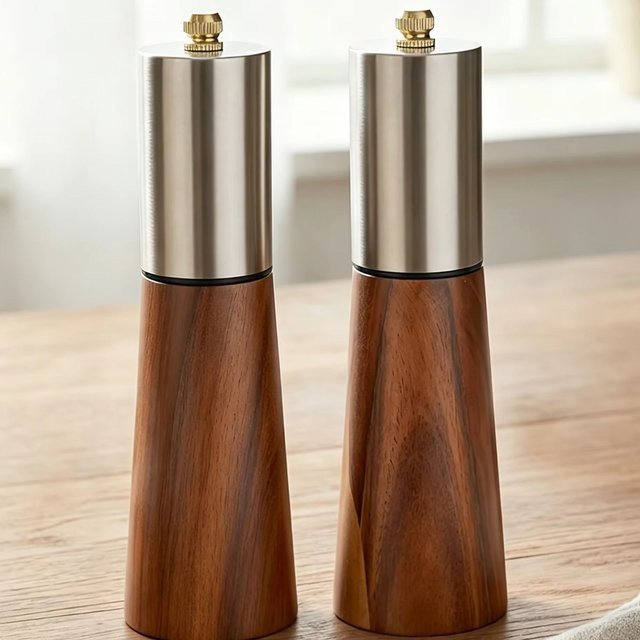 Leeseph 2-teiliges Salz- und Pfeffermühlen-Set aus Holz in Gold und Braun mit Keramik-Mahlwerk - Bild 1