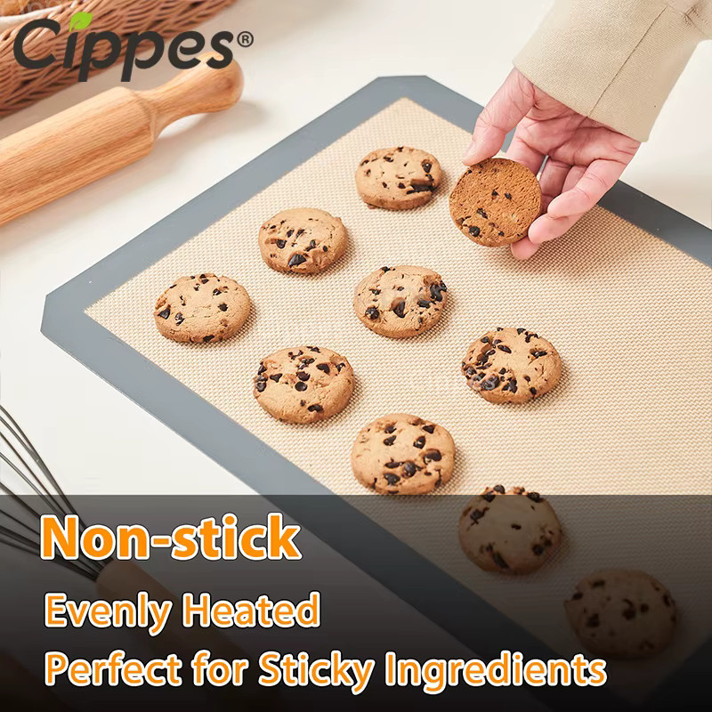 Cippes Silikon-Backmatten, wiederverwendbare antihaftbeschichtete Backformen für Gebäck und Kekse, Rot und Beige - Bild 3