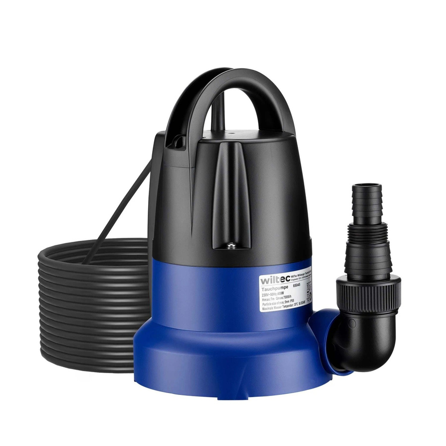 Wiltec Tauchpumpe Schmutzwasserpumpe als Flachsaugpumpe für den Keller, 400W, 7000L/H, Blau Glänzend - Bild 2