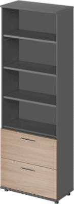 Schäfer Shop Genius Kombischrank TETRIS WOOD in Graphit und Eiche mit 6 Fachböden und 2 Hängeregistraturauszügen, Höhe: 227 cm - Bild 1
