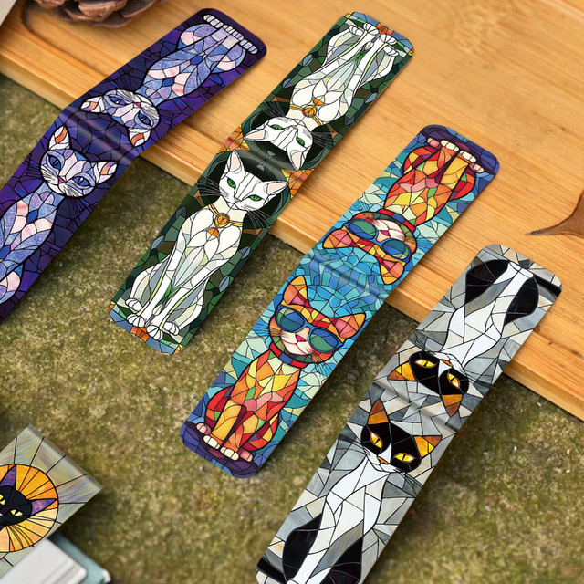 5er Set Magnetische Lesezeichen mit Katzen-Glastextur in Multicolour für Schule und Büro - Bild 1