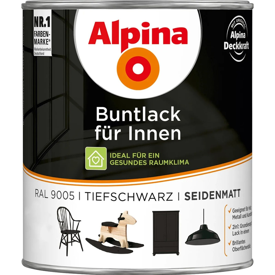Alpina Buntlack für Holz in Tiefschwarz, seidenmatt, 0,75 l - Bild 2