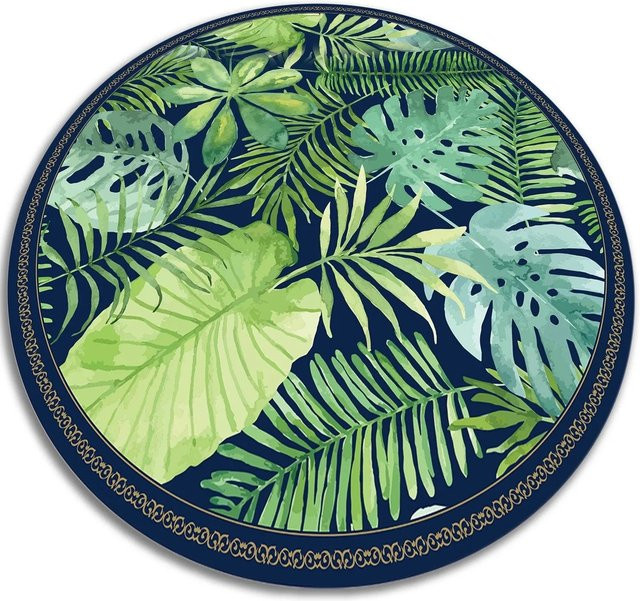 Tulup Teppich Tropische Blätter in Grün, runder Vinyl Teppich mit floralem Design, Durchmesser: 50 cm - Bild 1