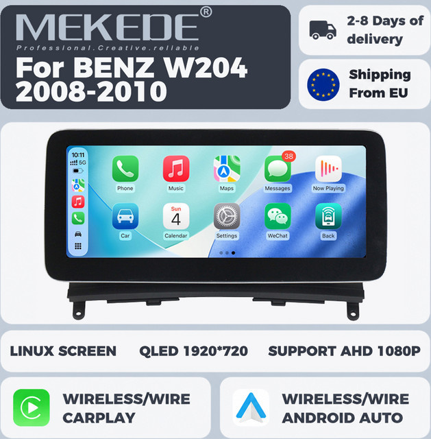 MEKEDE Linux System All-in-One Autoradio-Navigation mit QLED Multimedia-Display für Mercedes Benz C W204 (2008-2010) NTG 4.0, kabelloses CarPlay und Android Auto, Schwarz, 12,3 Zoll - Bild 1