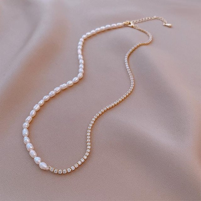 V-best Halskette, Süßwasserperle, Kristallstern, 14K Gold Filled, Damen, grau - Bild 1