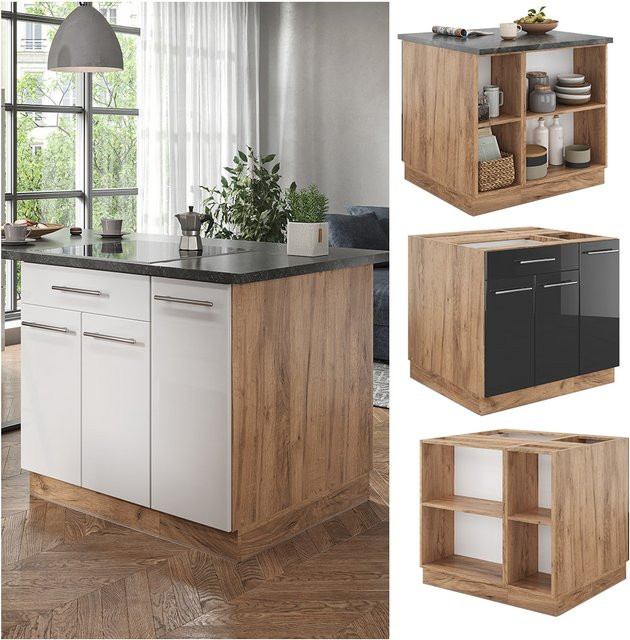 Vicco Kücheninsel Fame-Line Einbauküche in Eiche und Anthrazit mit Softclose-Scharnier, Breite: 90 cm - Bild 1