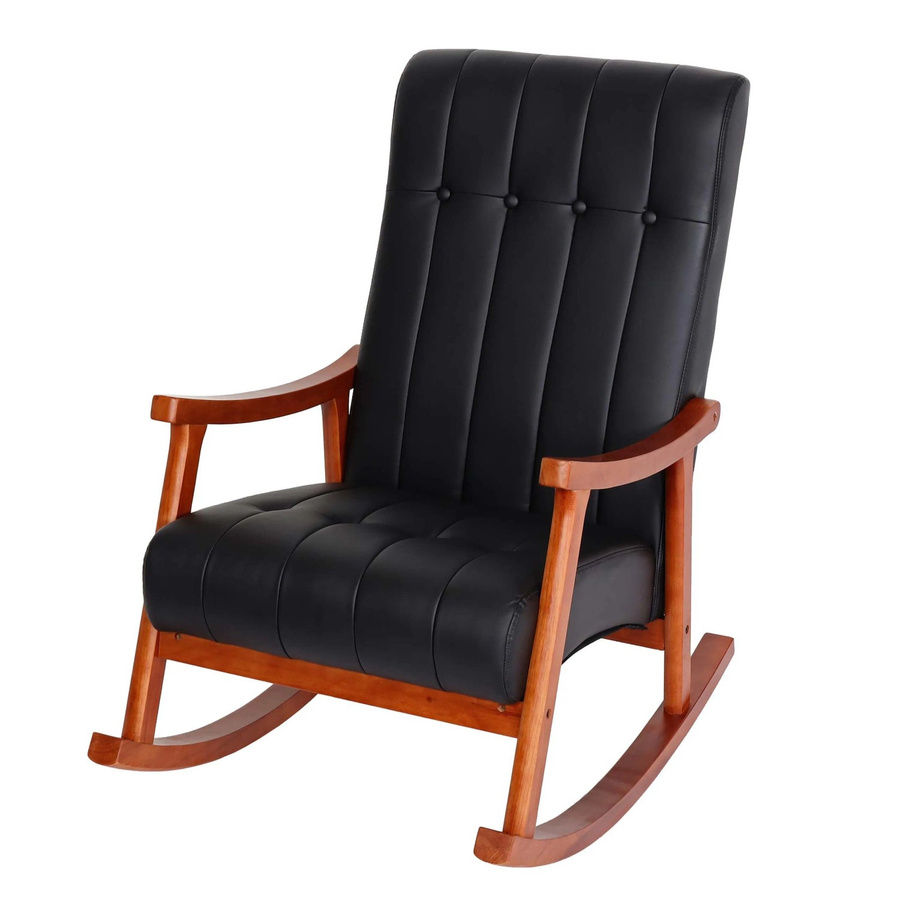 MCW Schaukelstuhl K10 Relaxsessel aus schwarzem Kunstleder mit Gestell in Walnuss-Optik - Bild 2