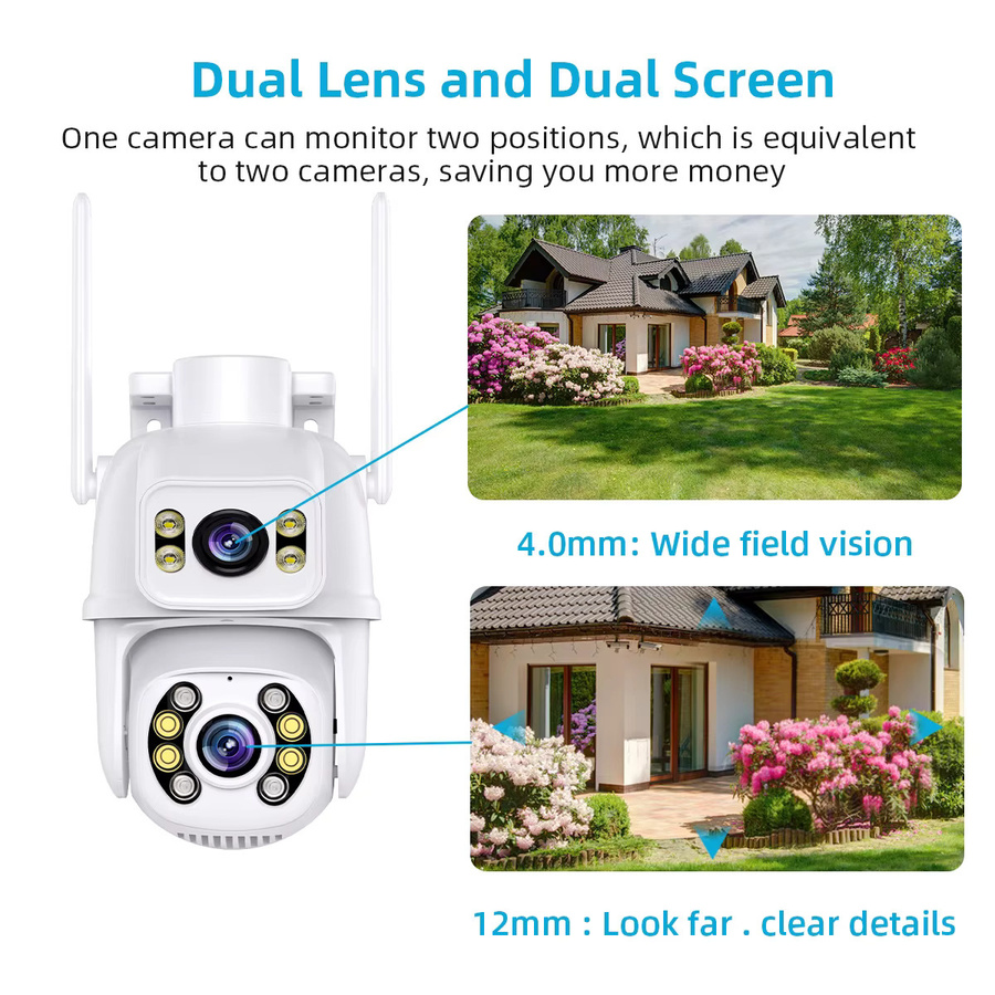 DDBROUGEN 4K 8MP HD Dual Objektiv Outdoor Wireless IP Kamera mit Wifi, PTZ und Auto Tracking, Weiß - Bild 5