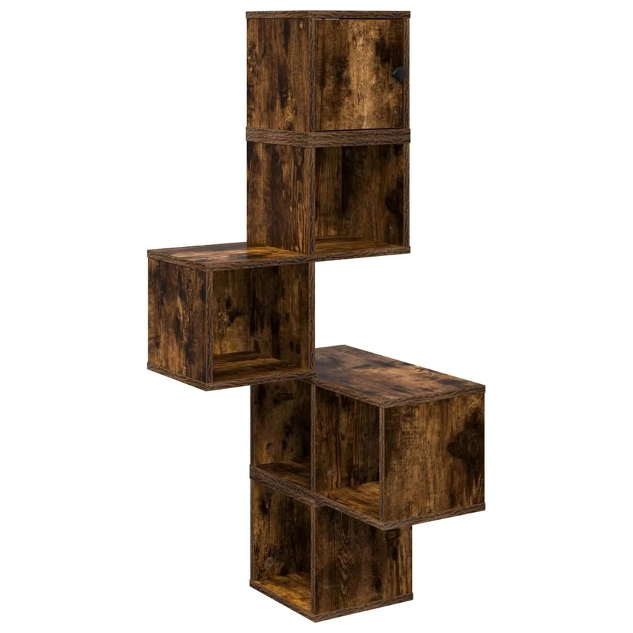 vidaXL Wand-Eckregal in Raucheiche, modernes Eckregal aus Holzwerkstoff für Wohnzimmer, Küche oder Home-Office, B/T/H: 48 x 48 x 120 cm - Bild 2