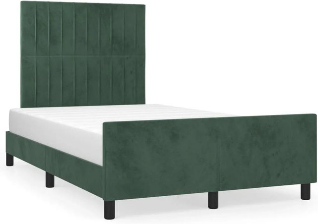 vidaXL Bettgestell mit Kopfteil aus Samt und Lärchenholz in Dunkelgrün, B: 120 cm, L: 200 cm - Bild 1
