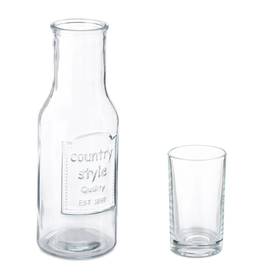 Relaxdays Wasserkaraffe Set mit 4 Gläsern aus Glas in Transparent, tropffrei, Höhe: 27,5 cm, Breite: 9,5 cm - Bild 1