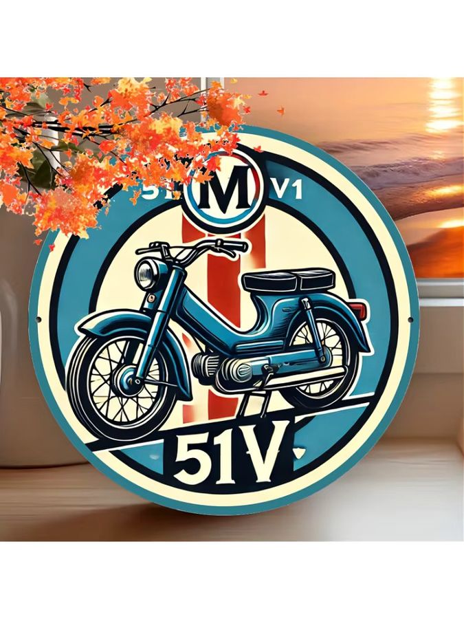 Potdemiel Vintage Motorrad Metallschild aus Aluminium, runde Wandkunst im Retro-Design, Durchmesser: 20,3 cm, multicolor - Bild 6