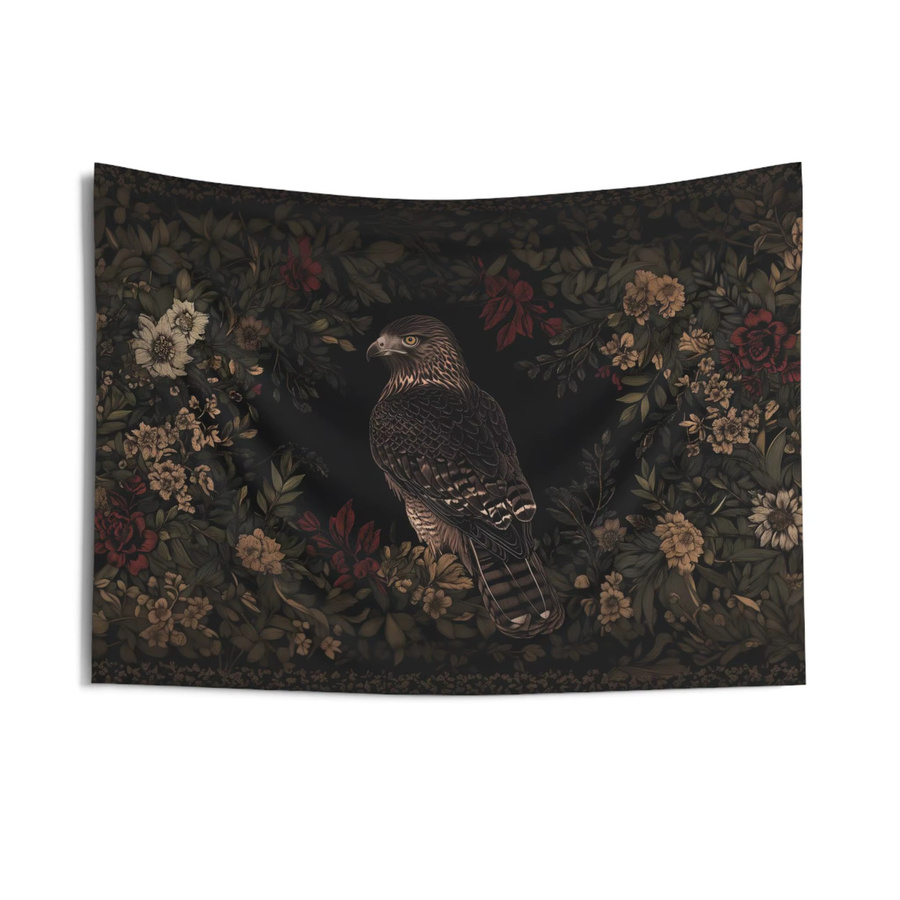 VIKAMA Wandteppich im Retro-Stil mit Adler, Falken und Blumen in Schwarz und Multicolour, Breite: 60 cm, Höhe: 40 cm - Bild 4