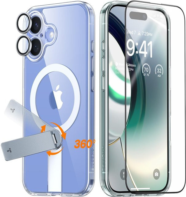 Torras Pstand Spin 3-in-1 Bundle für iPhone 16 mit transparenter Clear Handyhülle - Bild 1