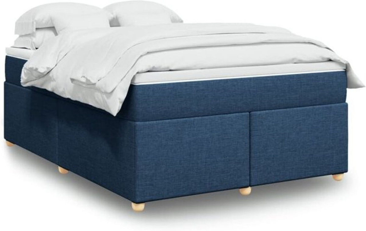 Vidaxl Boxspringbett mit Matratze in Blau und Weiß aus Stoff, B/T/H: 140 x 200 x 46 cm - Bild 1