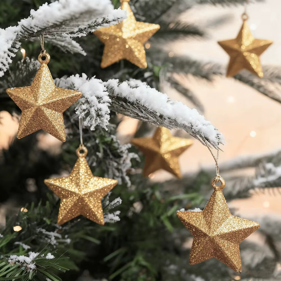 DUTRIEUX 12er Set glitzernde Sternornamente in Gold und Silber als wiederverwendbarer 3D Weihnachtsbaumschmuck zum Aufhängen - Bild 4