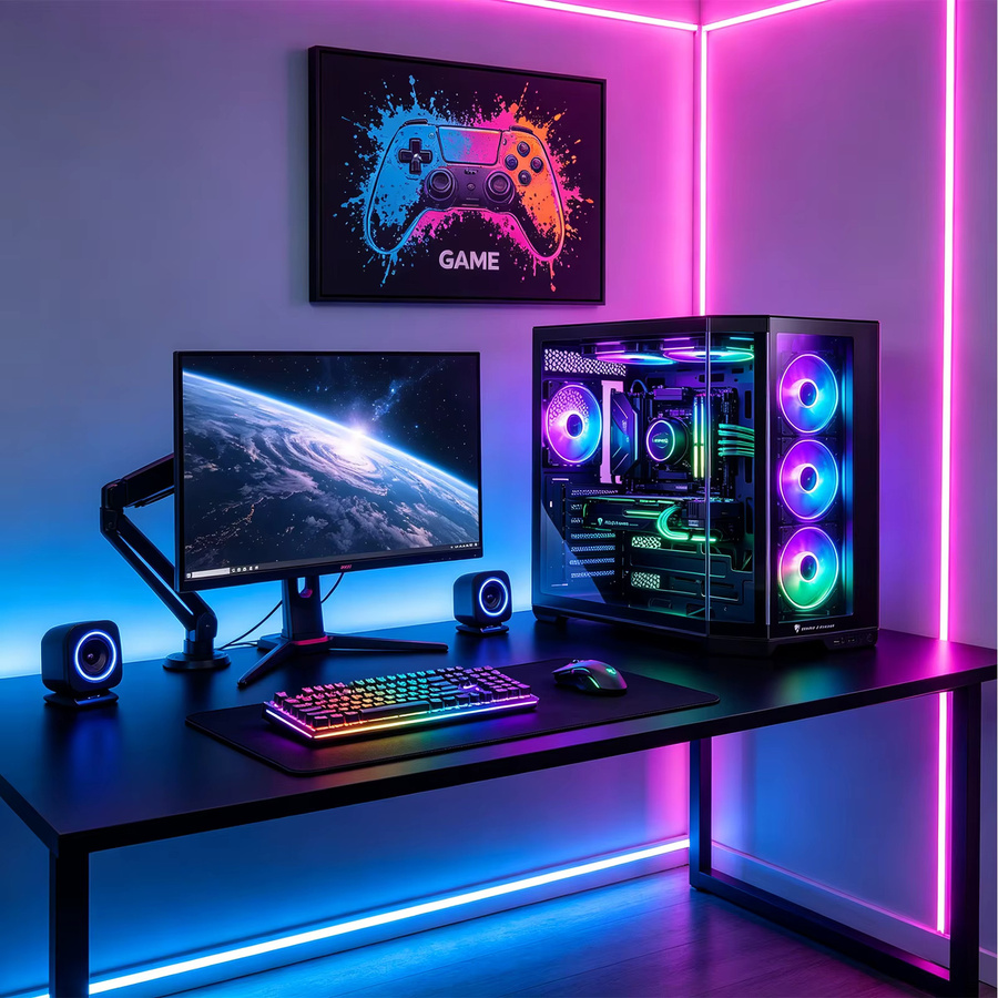 AS-01 ATX Desktop-Computergehäuse in Schwarz mit gehärteten Glas-Seiten- und Vorderwänden und 5 Festplattenslots für ITX, MATX und EATX Motherboards - Bild 2