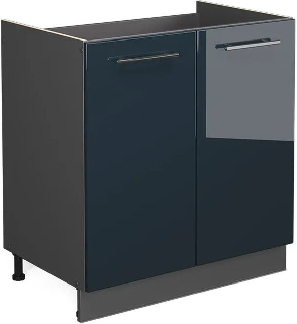 Vicco Spülenunterschrank Fame-Line Dunkelblau Hochglanz Breite: 80 cm ohne Arbeitsplatte - Bild 1